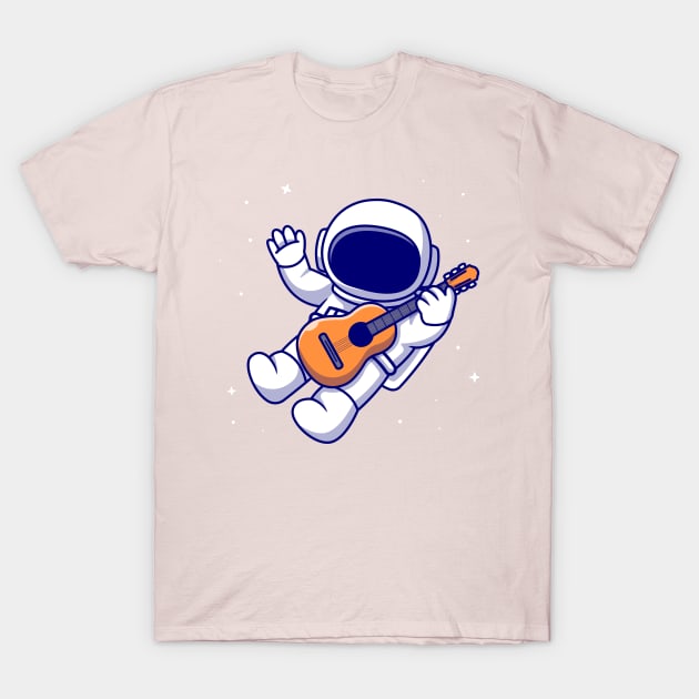 Cute Astronaut Playing Guitar In Space Cartoon T-Shirt by Catalyst Labs